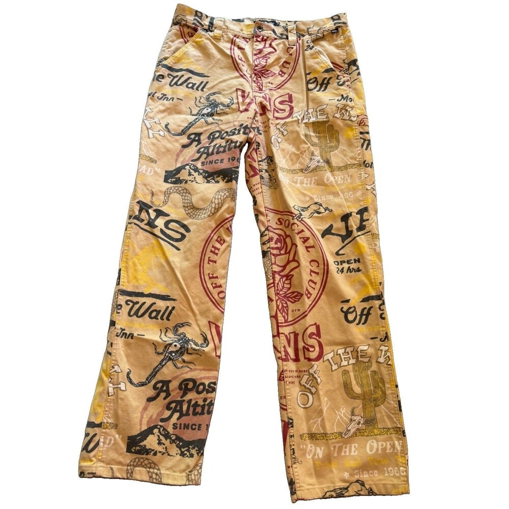 Vans Pants Mens 34 Drill Chore Carpenter All Over Print Loose Fit Off The Wall - Picture 1 of 12